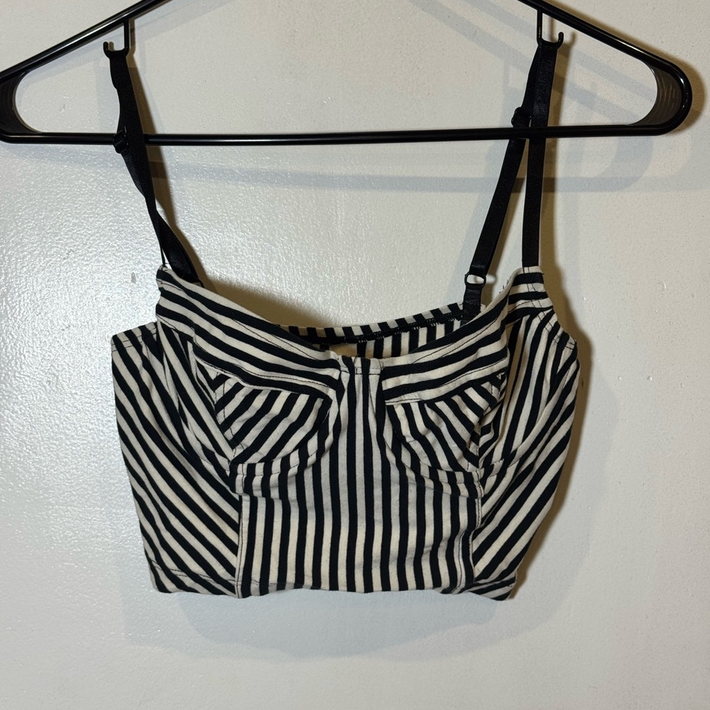 American Apparel Black and White Striped Crop Top with underwire